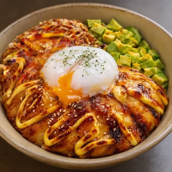 炙燒鰻魚蟹柳牛油果溫泉蛋拌飯 Grilled Eel, Imitation Crab Meat, Avocado, and Poached Egg with Rice